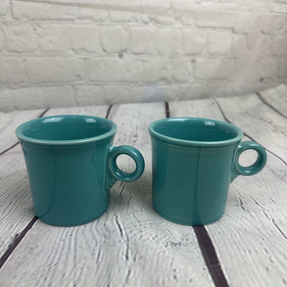 Two (2)‎ Fiesta Fiestaware Ring Handled Tom Jerry Mugs Turquoise - Picture 1 of 8